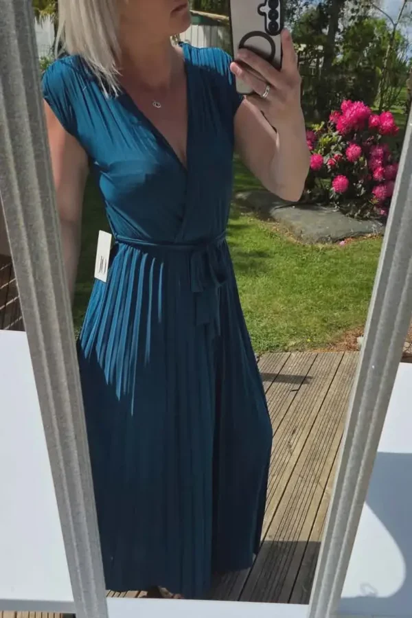 Robe longue plissé "Bleu pétrole"