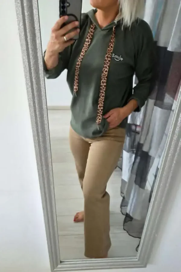 Sweat à capuche "smile" kaki