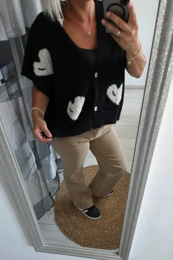 Gilet ample en maille "Motifs cœurs"