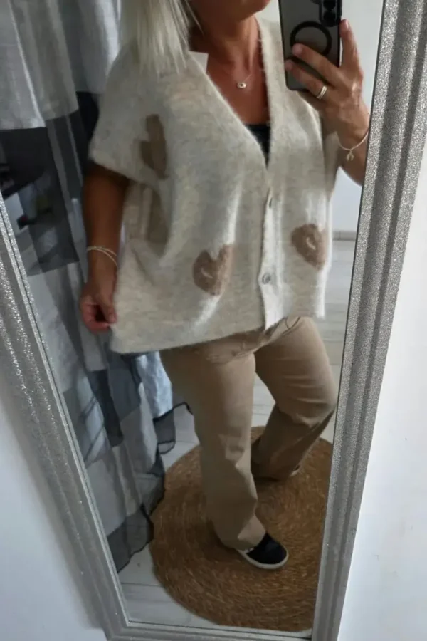 Gilet ample en maille "Motifs cœurs"